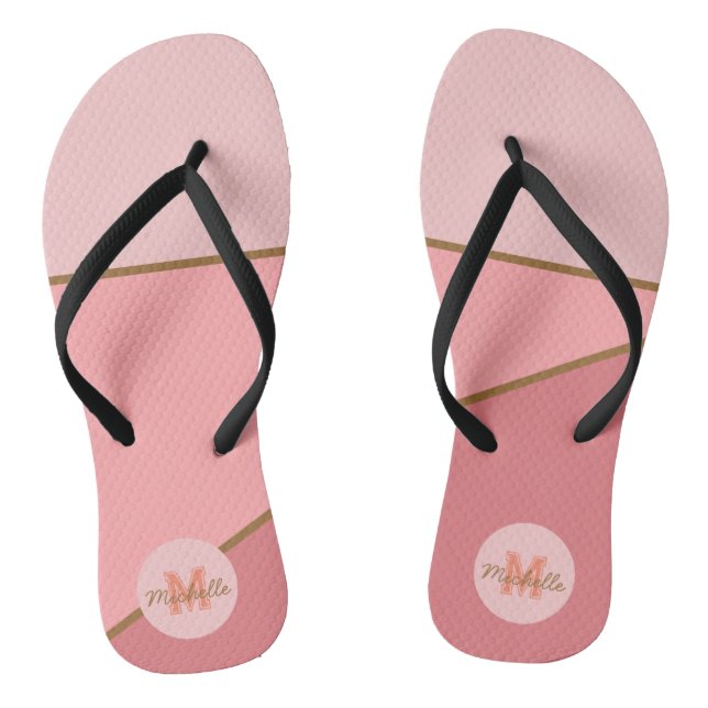 Monochrome rosa Farbverlaufsblöcke, monogrammatisc Flip Flops (Fußbett)