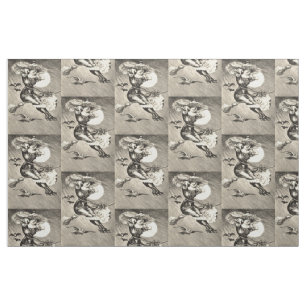 Monochrome Rotzunge Vollmond Bat Broom Stoff