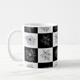 Monochrome Schachbrett-Blumen Elegantes Muster Kaffeetasse