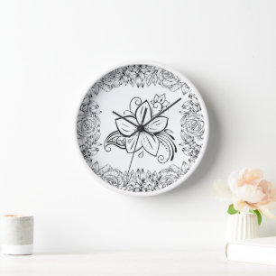 Monochrome schöne Blume, grafische Kunst Uhr