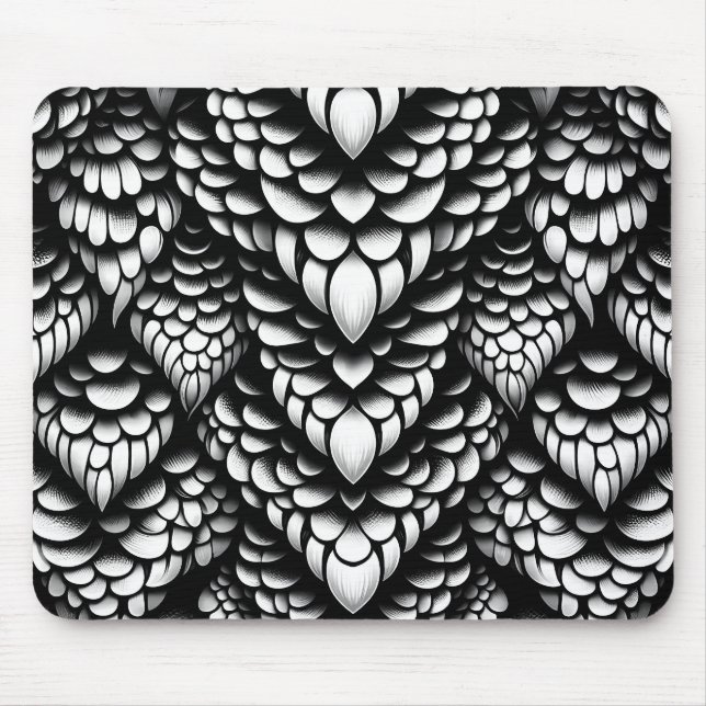 Monochrome Schuppen-Mauspad in Schlangenoptik Mousepad (Vorne)