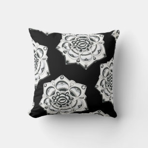 Monochrome Schwarz-Weiß-Floral-Symmetrie Kissen