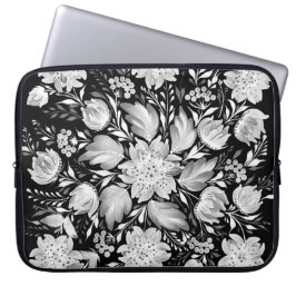 Monochrome Schwarz-Weiß-Volkskunst-Laptop-Hülle Laptopschutzhülle