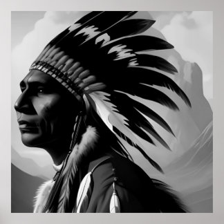 Monochrome Schwarz-weiße Amerikanische Ureinwohner Poster