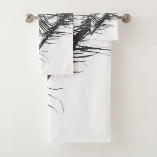 Monochrome Schwarz-weiße Palm Tree-Blätter Badhandtuch Set