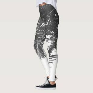 Monochrome Schwarz-weiße Palm Tree-Blätter Leggings