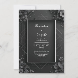Monochrome schwarze florale geometrische Hochzeit Einladung
