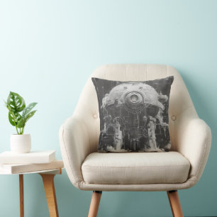Monochrome Sci-Fi-Bauplan Kissen