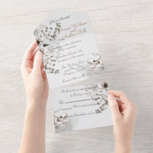 Monochrome Sepia-Aquarellfarben-Blume All In One Einladung