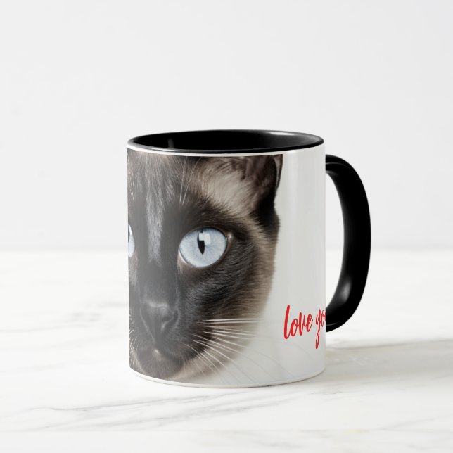 Monochrome Siamese Cat Liebe Tasse (VorderseiteRechts)