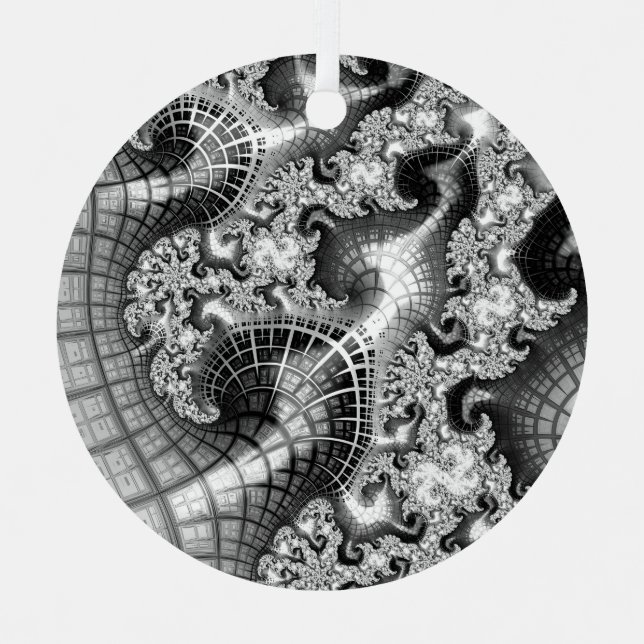 Monochrome Silbertürme Fraktal Abstrakte Kunst Ornament Aus Metall (Vorderseite)