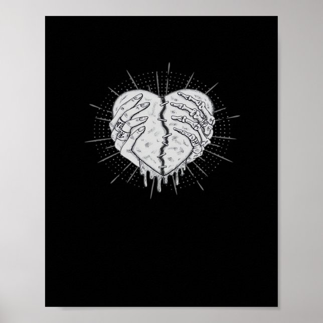 Monochrome Skeletthand mit Herz-Klassik Poster (Vorne)
