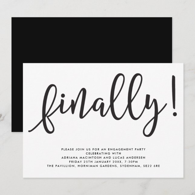 Monochrome Skriptschlussbeteiligungspartei Einladung (Vorne/Hinten)