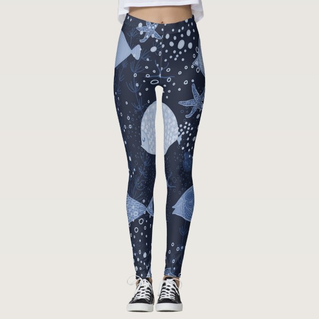 Monochrome sleeping fishes, dark pattern. leggings (Vorderseite)