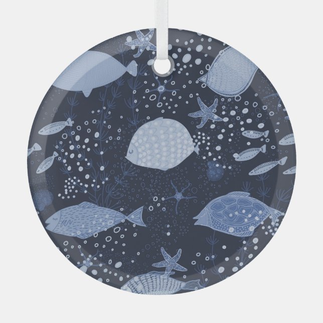 Monochrome sleeping fishes, dark pattern. ornament aus glas (Vorderseite)