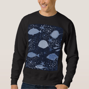 Monochrome sleeping fishes, dark pattern. sweatshirt