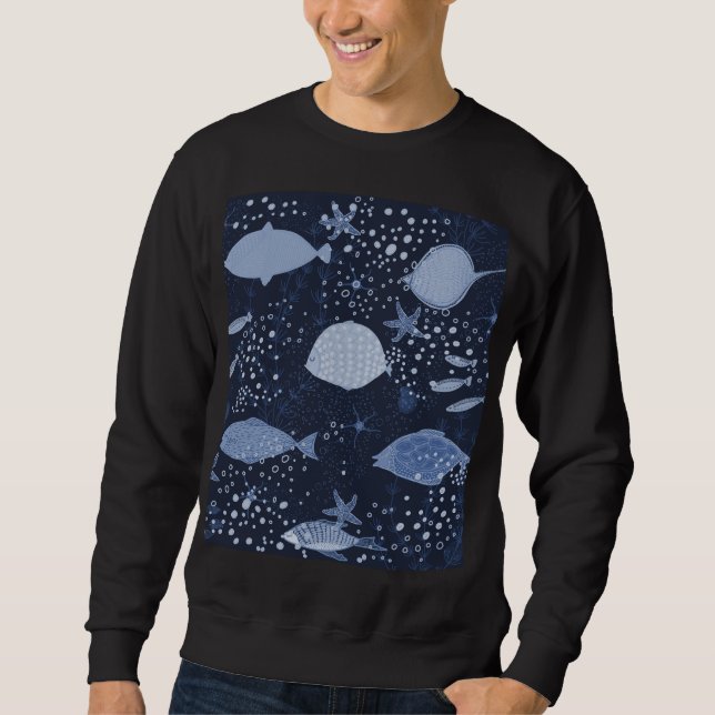 Monochrome sleeping fishes, dark pattern. sweatshirt (Vorderseite)