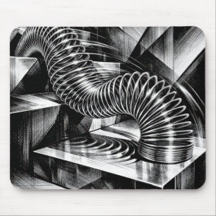 Monochrome Slinky fällt chromglänzende Treppe hinu Mousepad