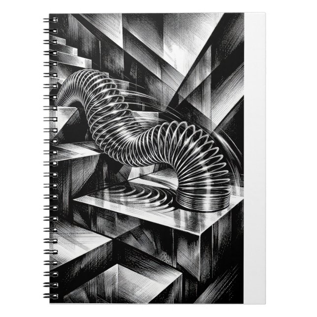 Monochrome Slinky Tumbling Down Chrome Steps Notizblock (Vorderseite)