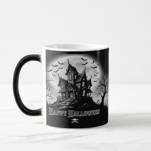 Monochrome Spukhaus-Tasse  Verwandlungstasse (Links)