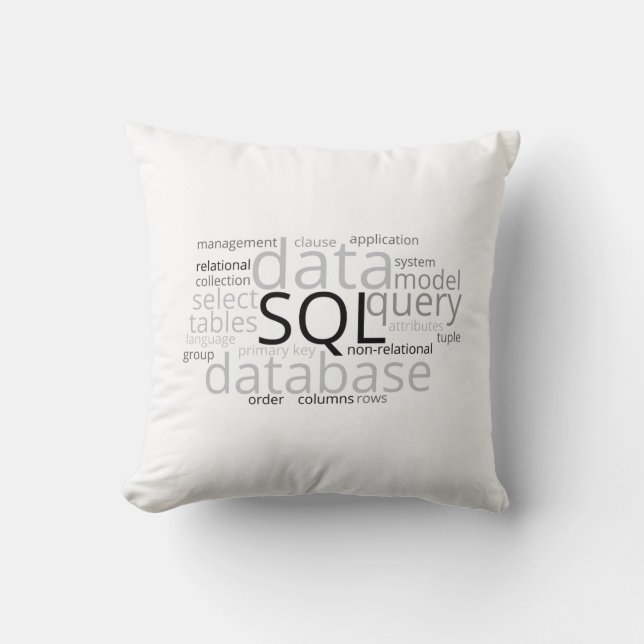 Monochrome SQL Database Word Cloud Kissen (Vorderseite)