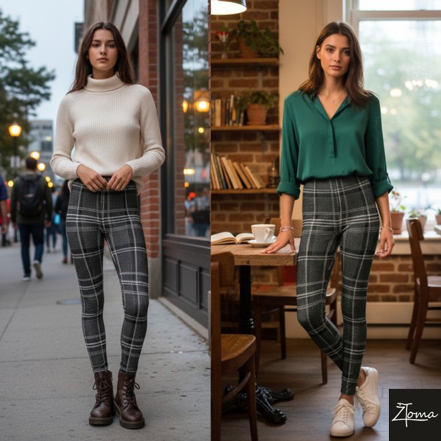 Monochrome Square Plaid Dark Gray Check Leggings (Von Creator hochgeladen)