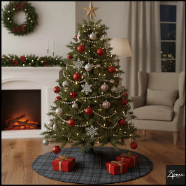 Monochrome Square Plaid Dark Gray Check Polyester Weihnachtsbaumdecke