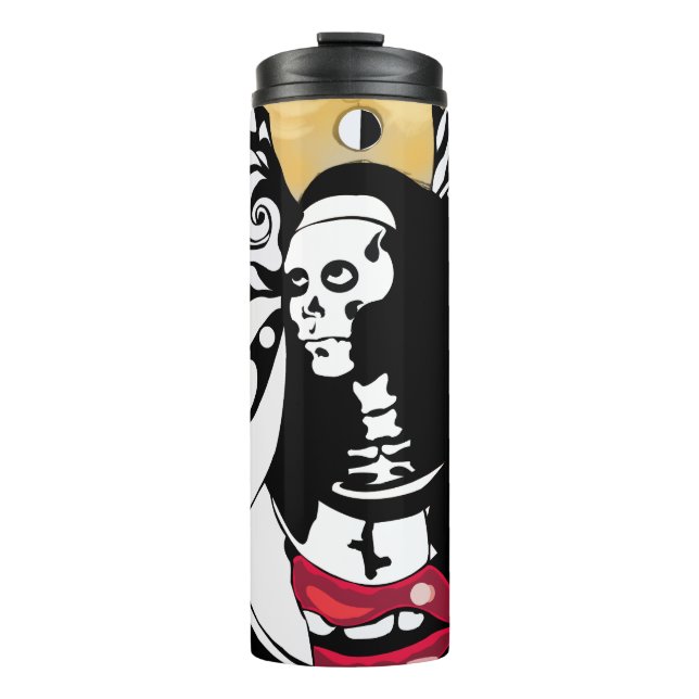 Monochrome Surrealismus: Animate Gothic Design Thermosbecher (Vorderseite)