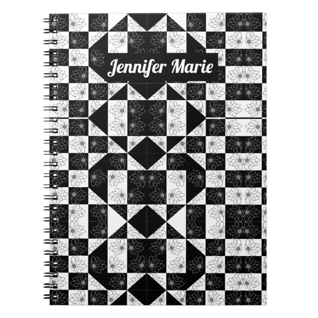 Monochrome Tafel mit Blumendreiecken, Monogramm Notizblock (Vorderseite)