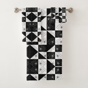 Monochrome Tafel und Blumenmuster für den Glamour Badhandtuch Set