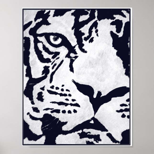 Monochrome Tiger mit Raven Poster (Vorne)