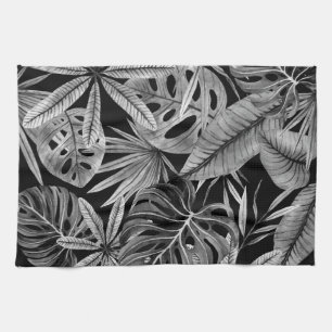 Monochrome tropische, Aquarellfarben Blätter Textu Geschirrtuch