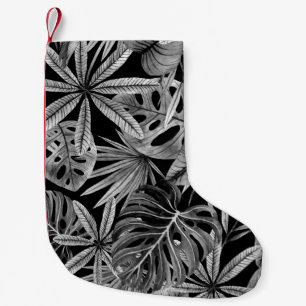 Monochrome tropische, Aquarellfarben Blätter Textu Kleiner Weihnachtsstrumpf