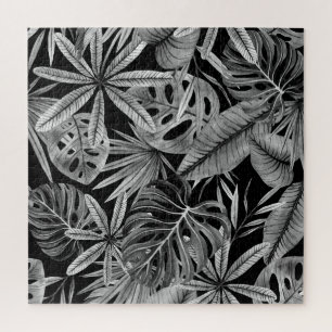 Monochrome tropische, Aquarellfarben Blätter Textu Puzzle