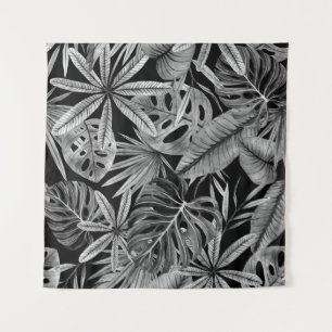 Monochrome tropische, Aquarellfarben Blätter Textu Wandteppich