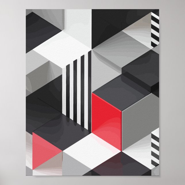 Monochrome und rote geometrische Blöcke Poster (Vorne)