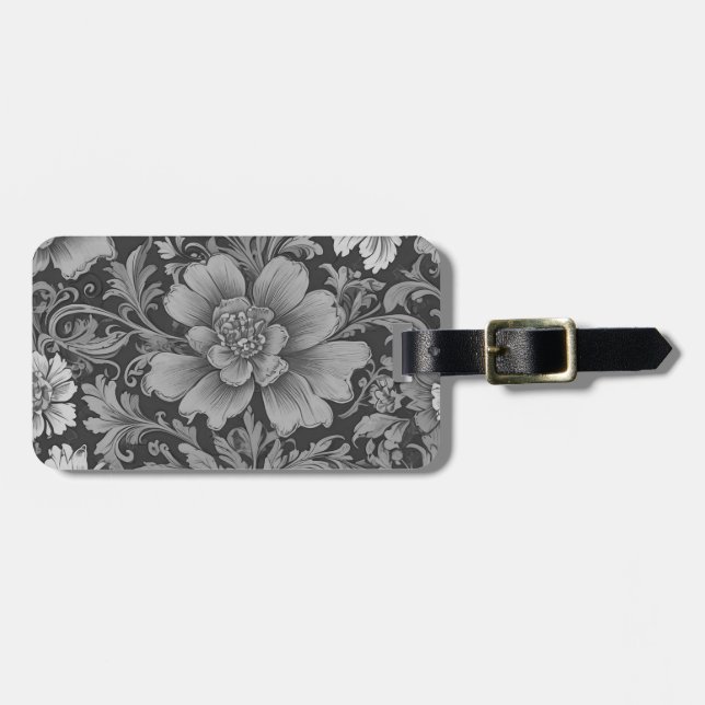 Monochrome Vintage Floral Pattern  Gepäckanhänger (Vorderseite horizontal)