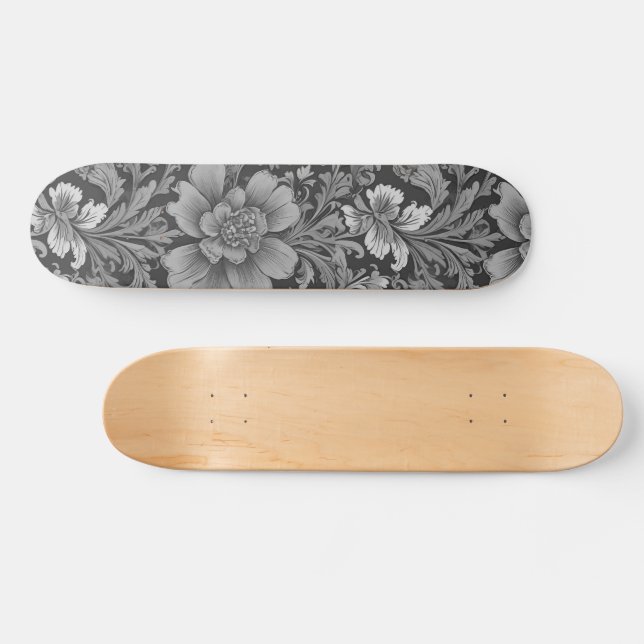 Monochrome Vintage Floral Pattern  Skateboard (Horizontal)
