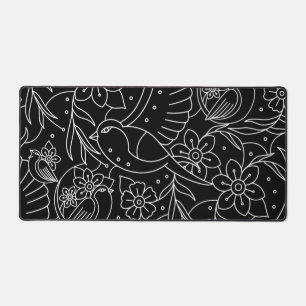 Monochrome Vögel und Blüten Schreibmatte Schreibtischunterlage