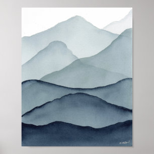 Monochrome Wasserfarben Berge Poster