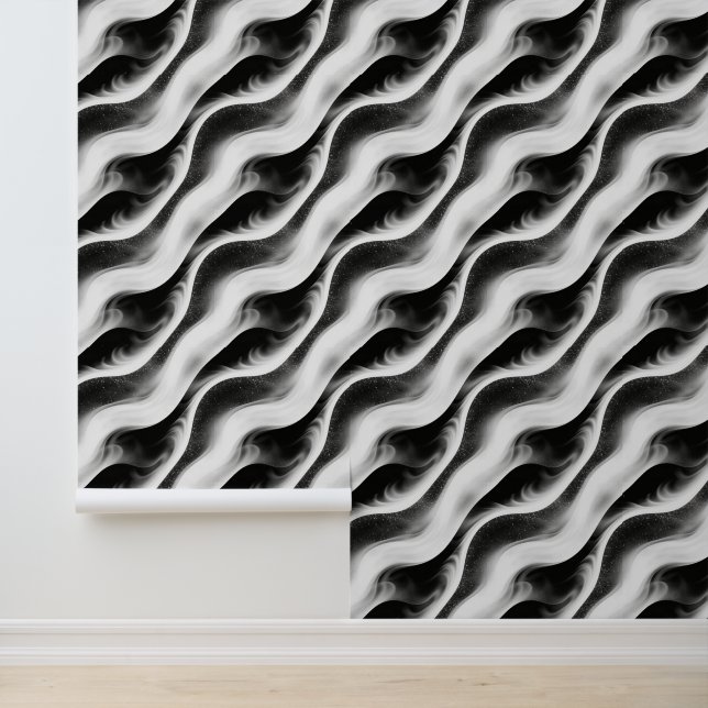 Monochrome Wavy Abstract Pattern – Minimalist Blac Tapete (Anwendung)