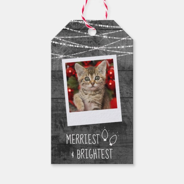 Monochrome Weihnachtsleuchten Rustikales zweiseiti Geschenkanhänger (Vorderseite)