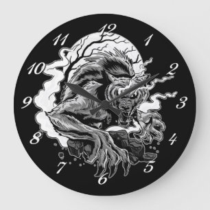 Monochrome Werewolf Moon Große Wanduhr