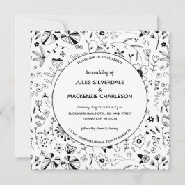 Monochrome Wild Blume Moderne Hochzeit Einladung