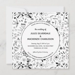 Monochrome Wild Blume Moderne Hochzeit Einladung
