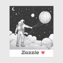 Monochromer Astronaut hält Ballonplaneten