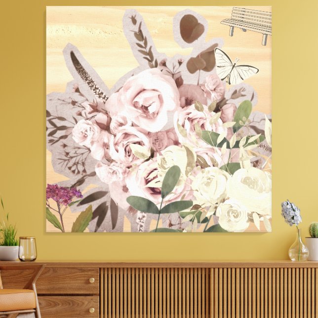 Monochromer Blumenhintergrund Leinwanddruck (Insitu (Wohnzimmer))