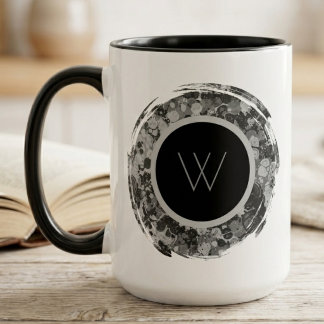 Monochromes abstraktes Pinselstrich-Monogramm Tasse