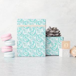 monochromes blau-türkises Paisley-Muster Geschenkpapier