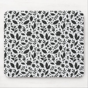 Monochromes Blumenmuster mit Blättern und Blüten Mousepad